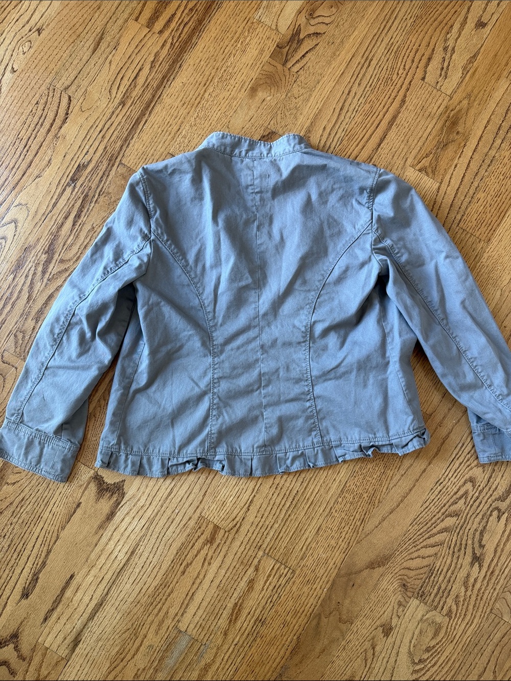 LOFT Pale Gray Ruffle Front Jacket - Picture 5 of 6